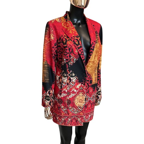 Chico's Paisley Patchwork Longline Blazer Jacket Red Black Gold Size 1 - Picture 6 of 11
